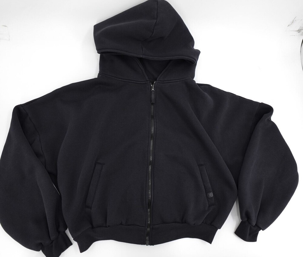 Blogilates Hoodie Womens Medium Black Full Zip Cropped Fleece Relaxed Athletic